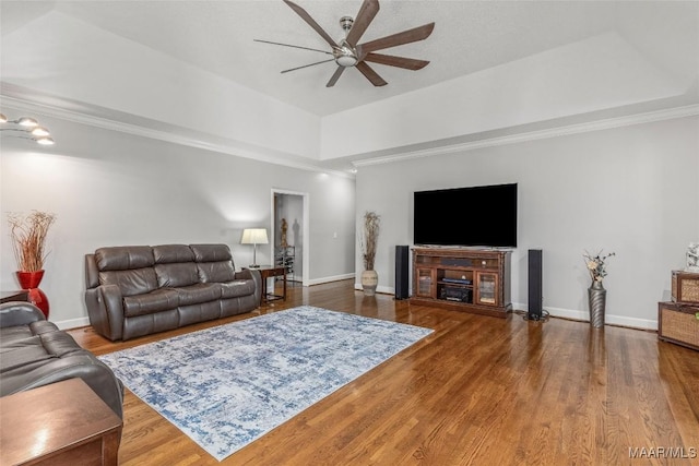 9524 County Road 42nd Rd, Jemison, AL 35085 - living area with a ceiling fan, a raised ceiling, wood finished floors, and ornamental molding