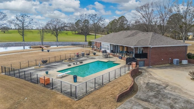 9524 County Road 42nd Rd, Jemison, AL 35085 - view of swimming pool featuring fence, a diving board, a fenced in pool, central air condition unit, and a patio