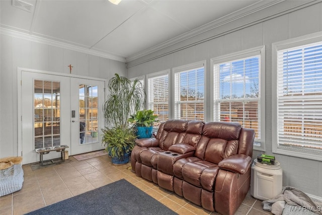 9524 County Road 42nd Rd, Jemison, AL 35085 - sunroom featuring french doors, ornamental molding, tile patterned flooring, and visible vents