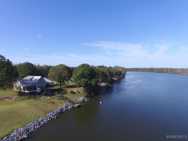 aerial view featuring a water view