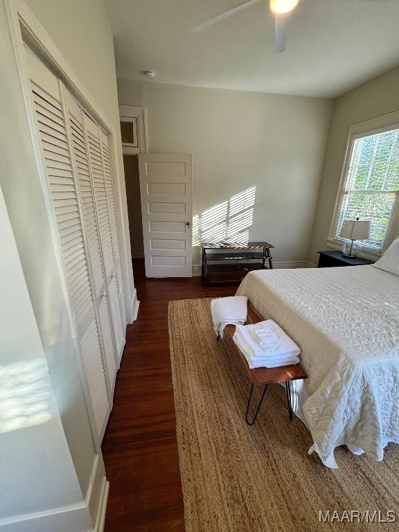 bedroom featuring a closet and wood finished floors