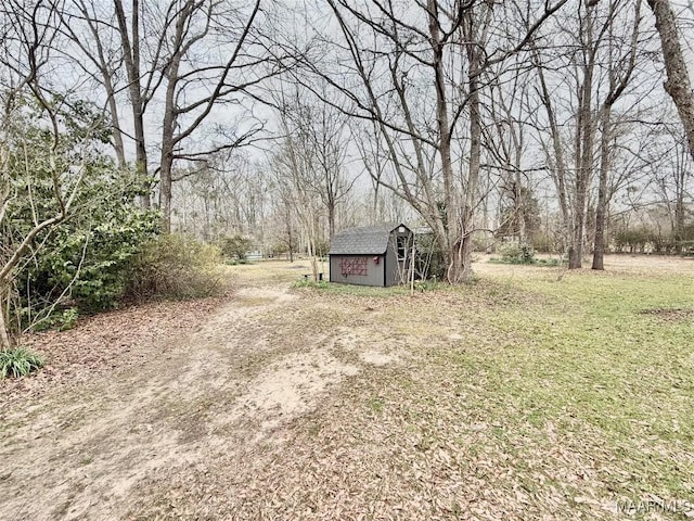 view of yard featuring a storage unit and an outbuilding