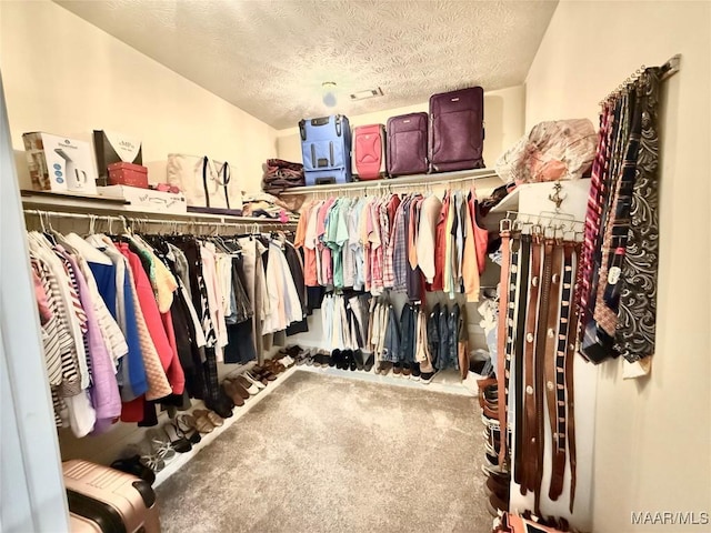 walk in closet with carpet flooring