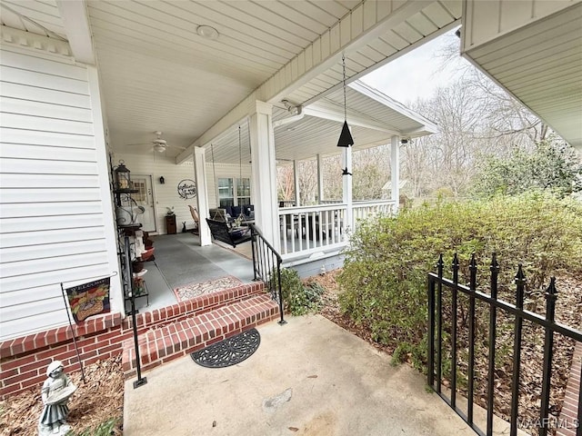 view of patio / terrace featuring a porch and a ceiling fan