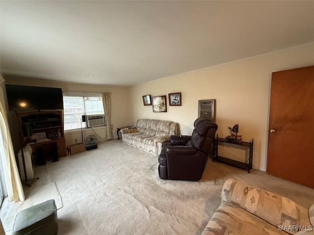 living room featuring carpet and cooling unit