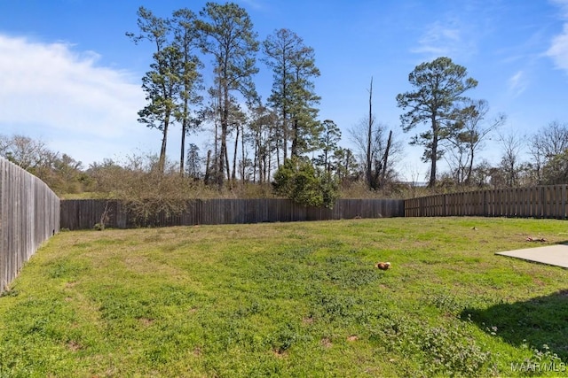 view of yard with a fenced backyard