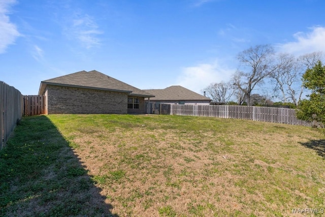 view of yard with a fenced backyard