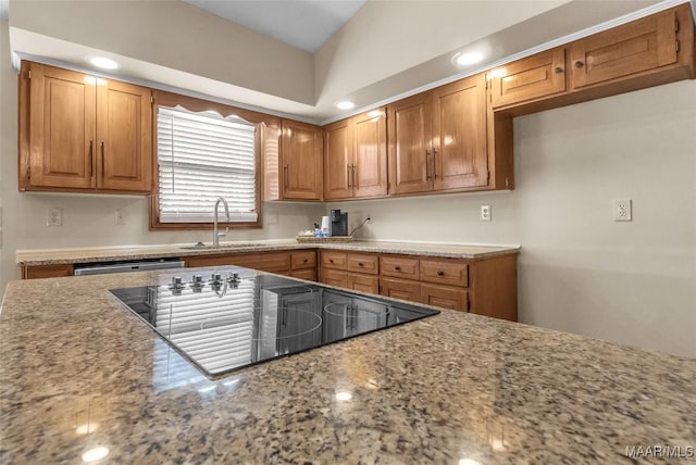 kitchen featuring brown cabinets, a sink, and black electric stovetop