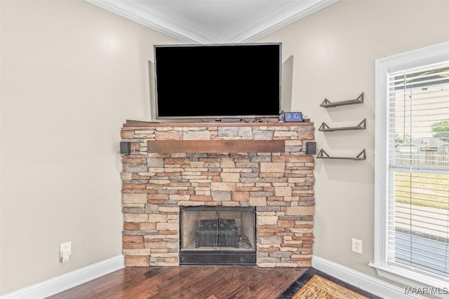 details featuring baseboards, ornamental molding, and wood finished floors