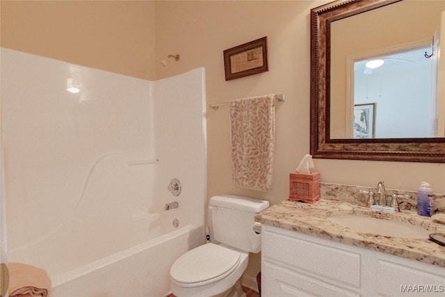 full bathroom with toilet, washtub / shower combination, and vanity