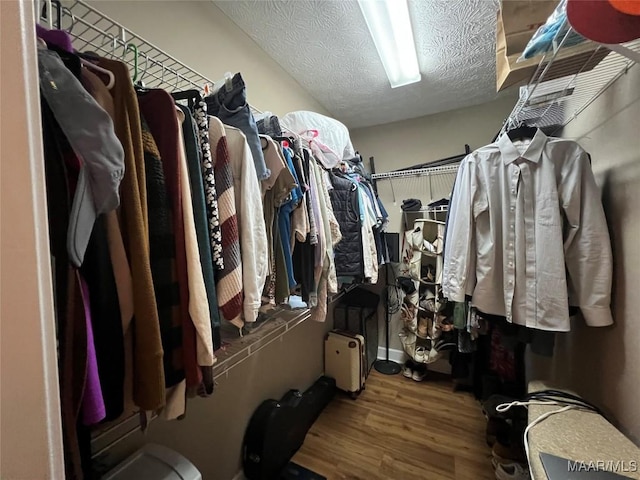 walk in closet featuring wood finished floors