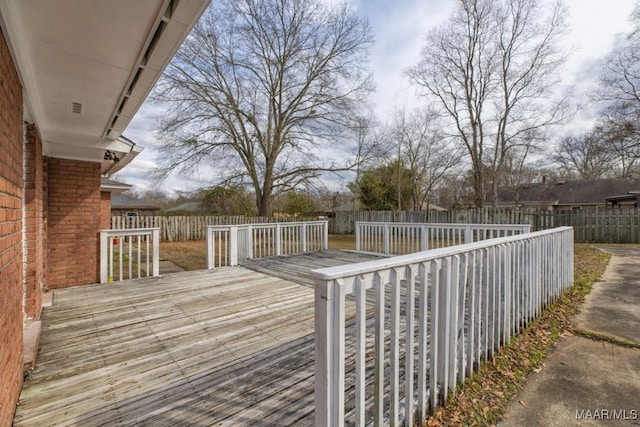 deck with a fenced backyard