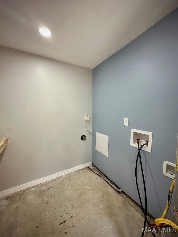 laundry room featuring laundry area, washer hookup, and baseboards