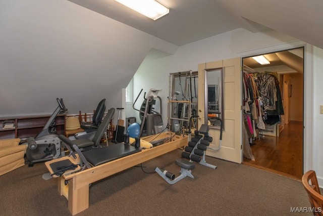 workout area with lofted ceiling