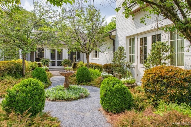 view of yard featuring french doors