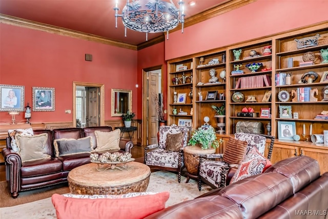 interior space with a notable chandelier and crown molding