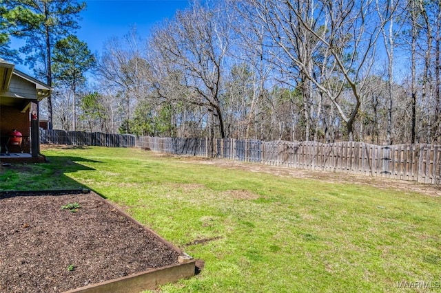 view of yard with a fenced backyard