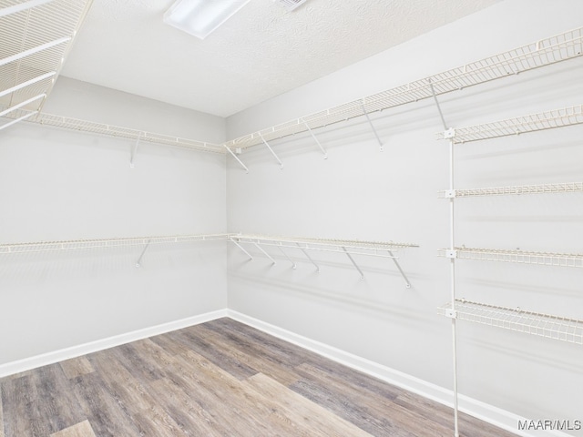 walk in closet with wood finished floors