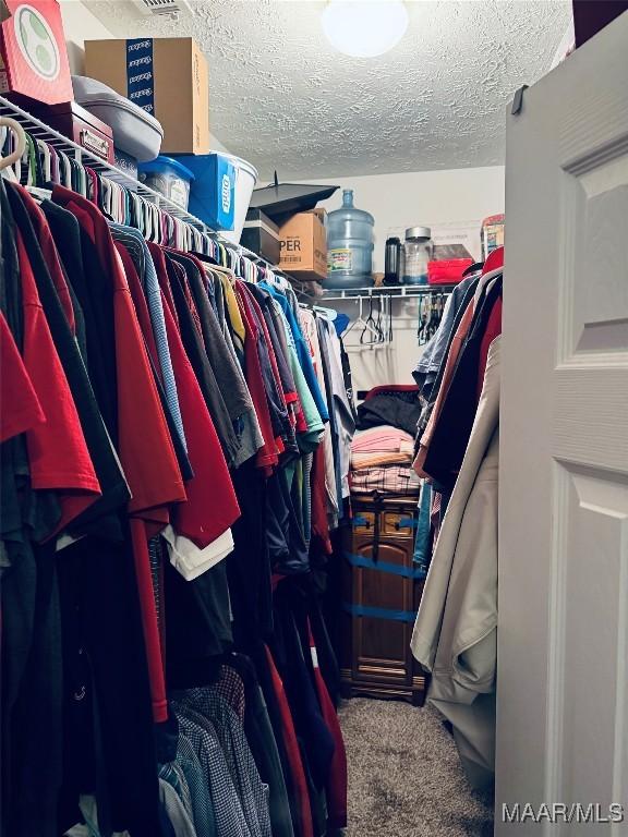 walk in closet with carpet flooring