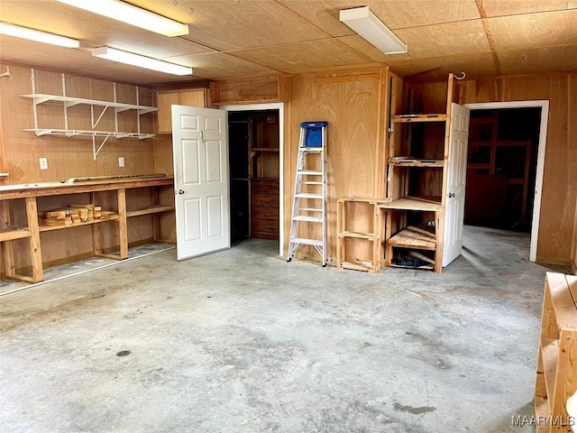 below grade area featuring wooden walls