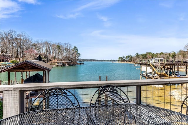 view of water feature with a boat dock