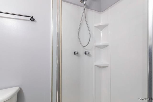 full bathroom with a shower stall and toilet