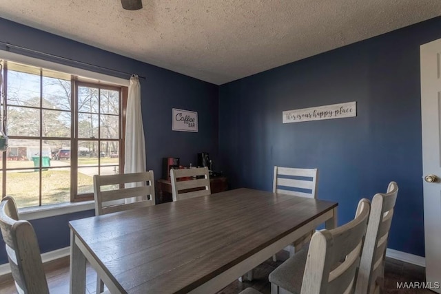 dining room with baseboards and a textured ceiling