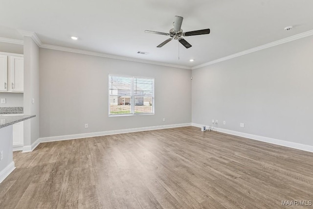 5619 Wyatt Ct, Montgomery, AL 36116 - unfurnished living room featuring visible vents, baseboards, light wood-style floors, and ceiling fan