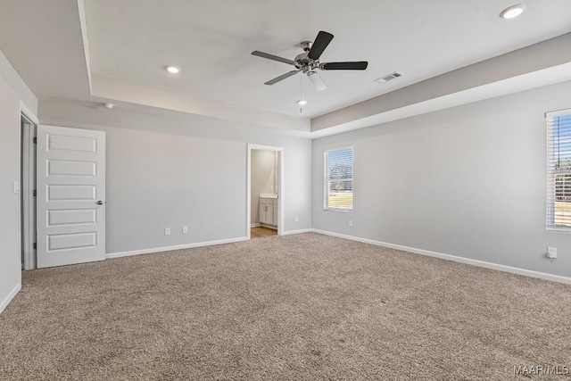 5619 Wyatt Ct, Montgomery, AL 36116 - unfurnished bedroom featuring visible vents, ensuite bath, recessed lighting, baseboards, and light colored carpet