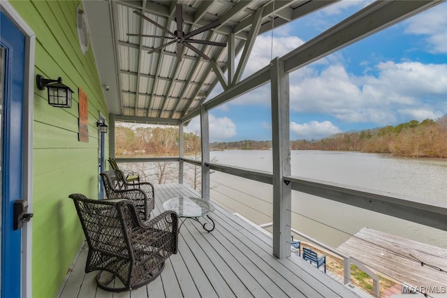 wooden terrace with a water view