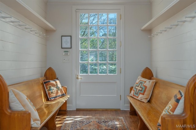 mudroom with wood finished floors