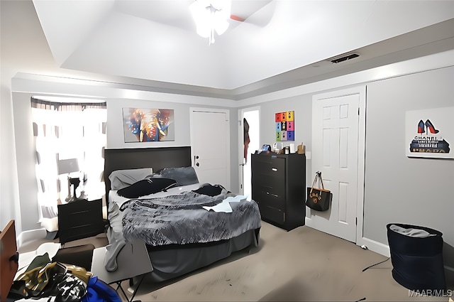 bedroom with visible vents and ceiling fan