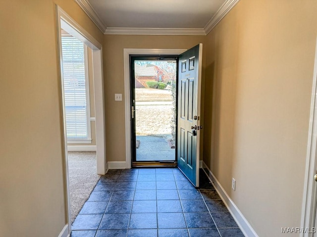 entrance foyer with a wealth of natural light, baseboards, and ornamental molding