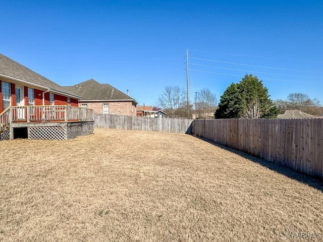 view of yard featuring a deck and a fenced backyard