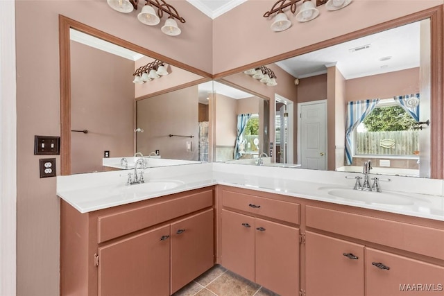 125 Greenfield Pl, Wetumpka, AL 36093 - bathroom featuring crown molding, visible vents, and a sink