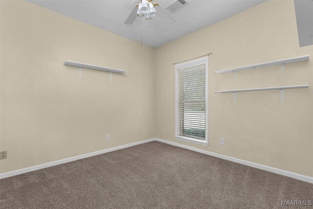 125 Greenfield Pl, Wetumpka, AL 36093 - carpeted empty room featuring visible vents, baseboards, a textured ceiling, and ceiling fan