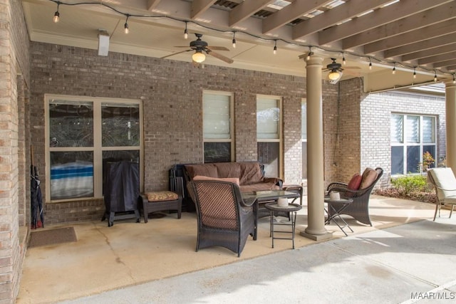 view of patio / terrace featuring an outdoor living space and a ceiling fan