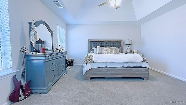 bedroom featuring visible vents, baseboards, and carpet flooring