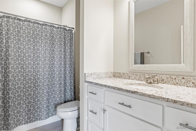 bathroom with vanity, toilet, and a shower with curtain