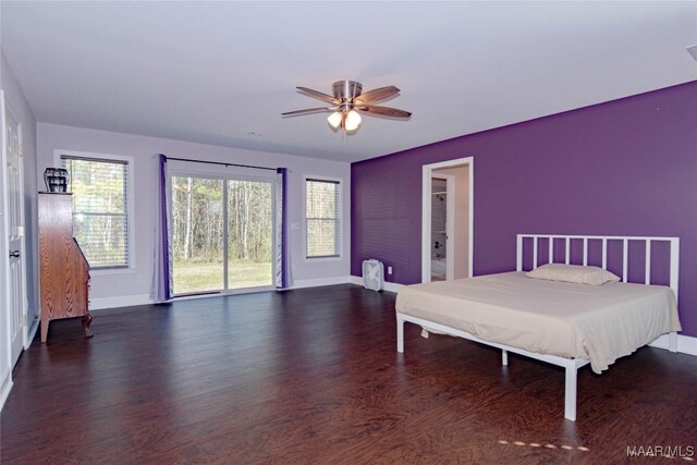 25882 Troy Hwy, Grady, AL 36036 - bedroom featuring ceiling fan, baseboards, wood finished floors, and access to outside