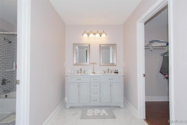 25882 Troy Hwy, Grady, AL 36036 - full bathroom featuring a sink, baseboards, marble finish floor, and double vanity
