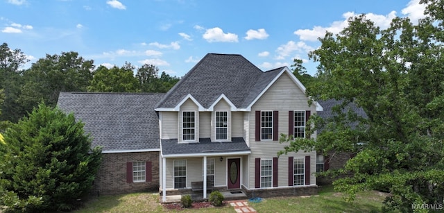 view of front of home featuring a front yard and covered porch
