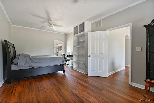 2011 Glenforest Dr, Prattville, AL 36067 - bedroom featuring visible vents, a ceiling fan, wood finished floors, crown molding, and baseboards