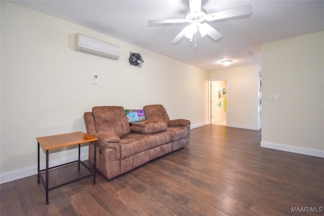 74 Lake Point Dr, Jacksons Gap, AL 36861 - living area with a wall mounted air conditioner, baseboards, wood finished floors, and a ceiling fan