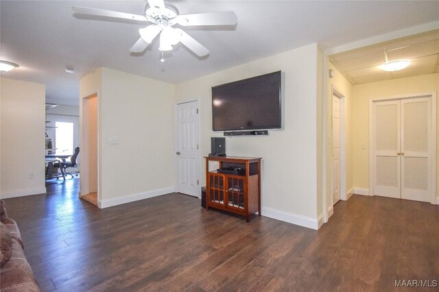 74 Lake Point Dr, Jacksons Gap, AL 36861 - living area with ceiling fan, baseboards, and wood finished floors
