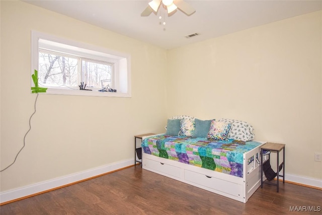74 Lake Point Dr, Jacksons Gap, AL 36861 - bedroom featuring visible vents, a ceiling fan, baseboards, and wood finished floors