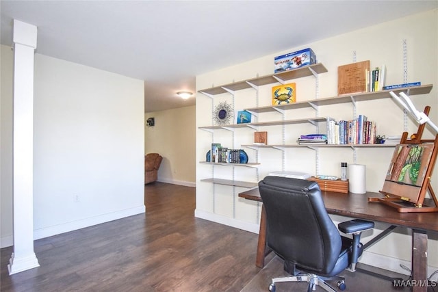 74 Lake Point Dr, Jacksons Gap, AL 36861 - office area featuring ornate columns, baseboards, and wood finished floors