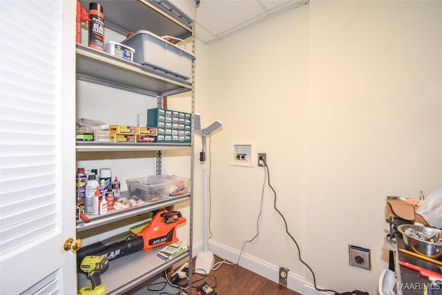 74 Lake Point Dr, Jacksons Gap, AL 36861 - laundry room with wood finished floors, baseboards, hookup for an electric dryer, hookup for a washing machine, and laundry area