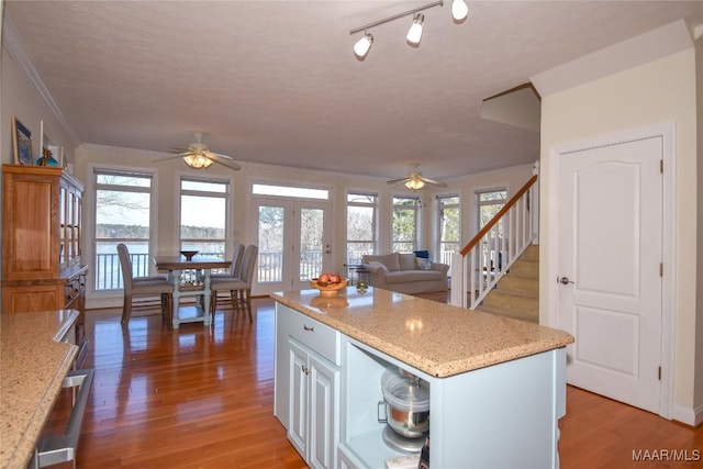 74 Lake Point Dr, Jacksons Gap, AL 36861 - kitchen featuring crown molding, french doors, light wood-style floors, and ceiling fan