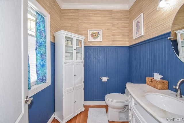 74 Lake Point Dr, Jacksons Gap, AL 36861 - half bathroom with a wealth of natural light, toilet, ornamental molding, and vanity